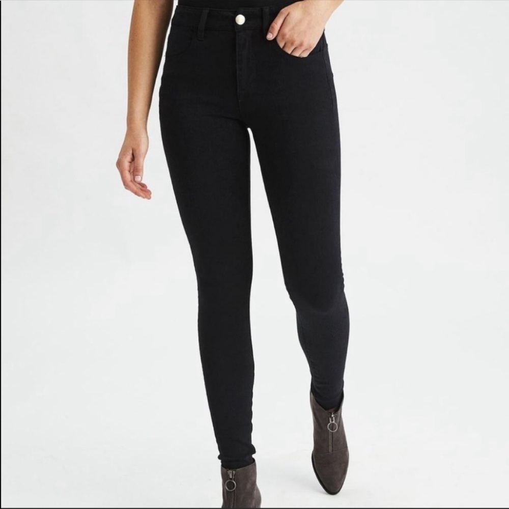American Eagle Black Super High Rise Jeggings Skinny Jeans Size 10 Short